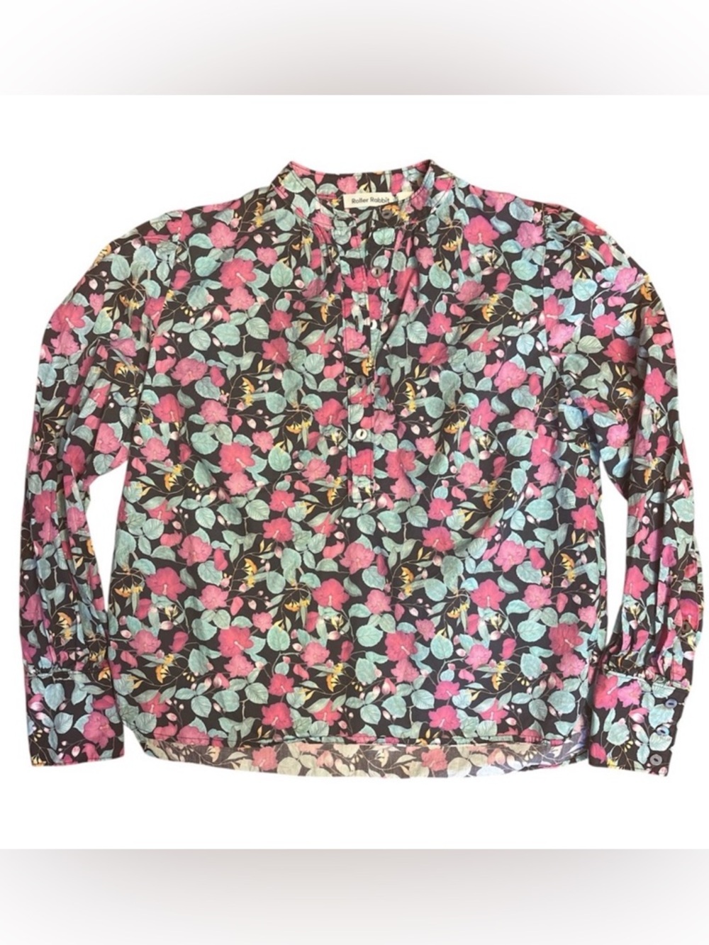 Roller Rabbit Manusa Glenda Grandma-chic Floral Popover with Balloon Sleeves